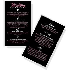 Teeth Whitening Aftercare Cards | 50 Pack | Size 2x3.5" inch Business Card | Teeth Whitening Kit Supplies | Black with Neon Pink Design