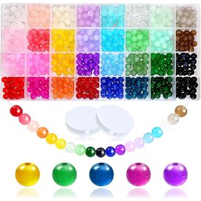 TOAOB 960pcs Glass Beads for Jewelry Making 32 Colors 8mm Round Crystal Beads Gemstone Beads Bracelet Making Kit for Bracelet Earring Necklace Jewelry Making Supplies