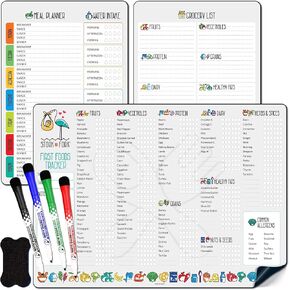 Baby First Food Tracker, Magnetic Meal Planner, Fridge Grocery Shopping List Chart (3 in 1) - Dry, Erase Menu Planner, Strong Stickiness on Refrigerator - 11.6"x8.2", Gray- Baby's Led Weaning Supplies