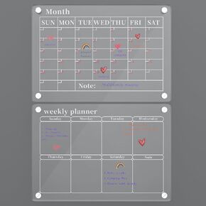 Acrylic Magnetic Dry Erase Monthly and Weekly Calendar for Fridge, Clear Set of 2, Reusable Planner in Saudi Arabia