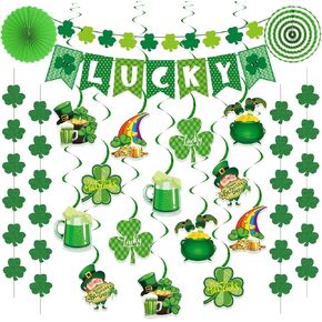 36 PCS ST Patricks ديكورات اليوم ، لافتة يوم شامروك سانت باتريكس ، دوامات معلقة ، شامروك أوقات ديكور سانت باتريك ، ديكور شامروك