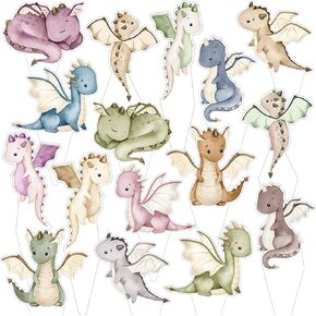 48 Pcs Dragon Cupcake Toppers - Pre-Assembled, Double-Sided Fantasy Designs, Ideal for Birthday Parties, Baby Showers, Festivals, Family Gatherings and Outdoor Celebrations