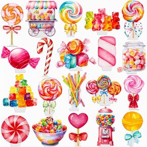 48Pcs Lollipop Cupcake Toppers Candyland Party Decorations Candyland Lollipop Cupcake Decorations Sweet Candy Cake Topper for Candyland Themed Birthday Baby Shower Supplies