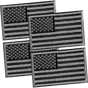 LEMIBK 4PCS American Flag Patches, Embroidered Iron on/Sew on US USA Flag Patches for Clothing Hat Backpack Jeans Jacket and More, Grey&Black Iron