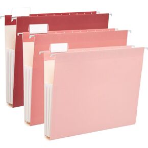 6 Pack Extra Capacity Hanging File Folders Letter Size Reinforced Hanging Folders with 1/5-Cut Adjustable Tabs Expanding Hanging Folders for Filing Cabinet Organizer for Office Home, Pink