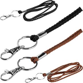 Office Lanyard, PLENTY 2PCS Handmade PU Leather Necklace Lanyard with Strong Clip and Keychain for Keys, ID Badge Holder, Camera, Cell Phone, iPod, MP3, MP4, USB Flash Drive (Black+Brown)