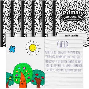 Henoyso 12 Pcs Primary Journal Composition Notebook K-2 64 Pages Primary Ruled Books for 1st 2nd Grades Kids Writing Drawing Practice Notebooks for Preschool Kindergarten Elementary School (6 Color)