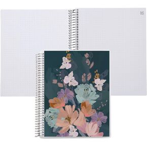 Erin Condren 7"x9" Dot Grid Platinum Spiral Notebook. Bold Blooms Cover Design. 160 Dot Grid Pages, 5 mm, for Dot Journaling, Art, List-Making. 80 Lb. Text Weight Paper, Stickers Included