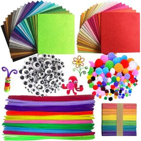 مجموعة منظفات أنابيب Wartoon مجموعة من المنظفات الأنابيب شنيل جذع و pompoms مع عيون غوغلي للمناورة وقضبان حرفية ألوان غير منسوجة منسقًا للوازم الفني الحرفي ، 590 قطعة