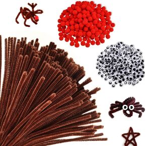 940 Pcs Christmas Brown Pipe Cleaners Set, Christmas Craft Supplies Including 200Pcs Brown Chenille Stems, 370Pcs Self-Sticking Wiggle Googly Eyes and 370Pcs Red Pompoms for Christmas Reindeer Crafts