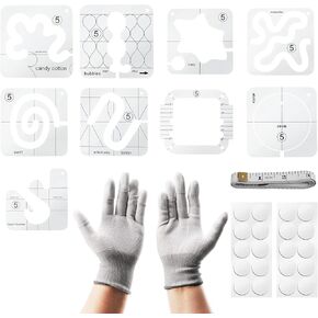 SYCOOVEN 13 PCs Free Motion Quilting Template Set Includes 8 Quilting Templates, Quilting Frame, Quilting Gloves, Ruler and Quilting Stickers for DIY Quilting on Sewing Machine