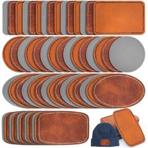 36 Pcs Adhesive Leather Patches for Laser Engraving, Iron On Leather Patches for Hats, 4 Shapes (Rectangular, Oval, Round, Square), 3 Colors, Sewing Repair Patches for Custom Design