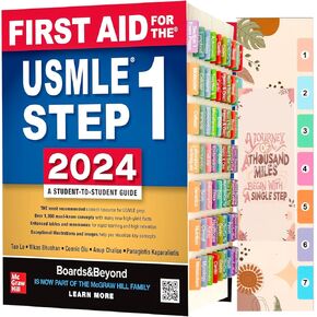 Index Tabs for First Aid USMLE Step 1 2024/2025, 34th Edition, 70 Color-Coded Laminated Tabs with Page Numbers, Alignment Card (Book not Included)