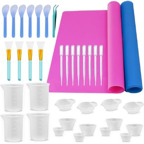 Epoxy Resin Mixing Tools Kit 36Pcs, Reusable Soft Silicone Resin Tools Supplies, Includes A3 Silicone Mats, Measuring Cups, Dropper Pipettes, Stir Sticks, Brushes, Resin Casting DIY Jewelry Making