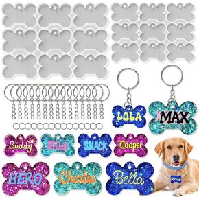 RESINWORLD Thick Dog Bone Silicone Molds with 15Pcs Key Ring & 15pcs Jump Ring, Set of Large & Small Pet Tag Mold for Resin Casting
