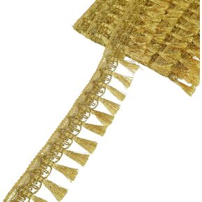 IDONGCAI Gold Fringe Trim Tassel Sewing Trim for Christmas Craft Home Decor Supplies(6 Yards)