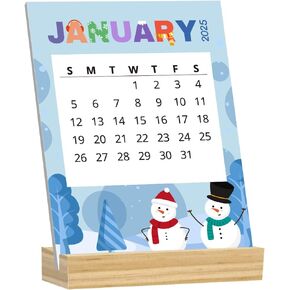 2025 Desk Calendar with Wood Stand Monthly Desk Calender Gifts for Coworkers Graduation Housewarming New Home Mini Calendar Gifts for Women Teacher Office Desk Decor New Year Gifts