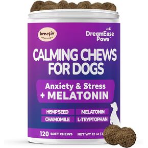 Calming Chews for Dogs - Dog Calming Chews for Separation, Dog Anxiety Relief Treats, Dog Sleep Support - Chamomile, and Melatonin for Dogs - 120 Soft Chews, Made in USA