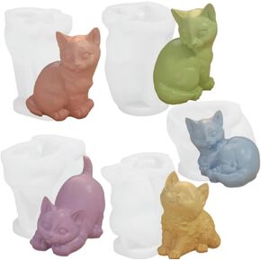 5 Cat Silicone Molds, Cute Kitten Candle Mold for Soap Soy Wax DIY Handcraft, Animal Resin Mold Gift Wedding Party Home Dinner Festive Days Car Decoration