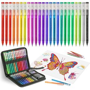 24 Colors Glitter Gel Pens for Adult Coloring Book, Metallic Sparkle Pen with 24 Refills In Travel Case, with 40% More Ink Sparkle Glitter Set for Drawing Journaling Scrapbooking Art Supplies
