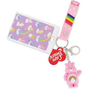 Concept One Care Bears ID Card and Badge Holder Keychain, Cheer Bear Wristlet with Key Ring, Pink