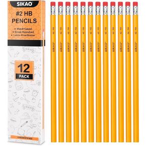 Pencils, Pencils #2, 12Pack Number 2 Pencils Bulk, Wood Pencils for Kids Sketching Drawing, Yellow HB No #2 Pencils with Erasers, Classroom Must Haves Essentials for Teachers, School Supplies