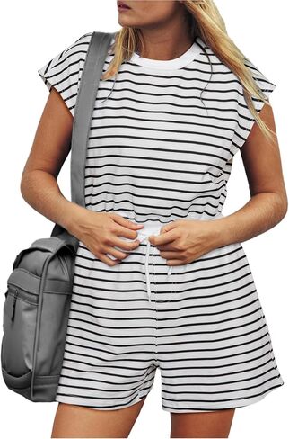 Glamaker Women's Summer Casual Shorts Romper Open Back Sleeveless Workout One Piece Jumpsuits With Pockets in Kuwait