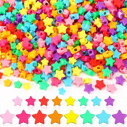 Augshy 700Pcs Star Pony Beads, Large Hole Star Shape Spacer Beads Rainbow Beads for Birthday 4th of July Pride Party Decorate Jewelry Making Necklace Friendship Hair Beads in Kuwait