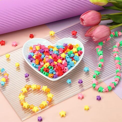 Augshy 700Pcs Star Pony Beads, Large Hole Star Shape Spacer Beads Rainbow Beads for Birthday 4th of July Pride Party Decorate Jewelry Making Necklace Friendship Hair Beads in Kuwait