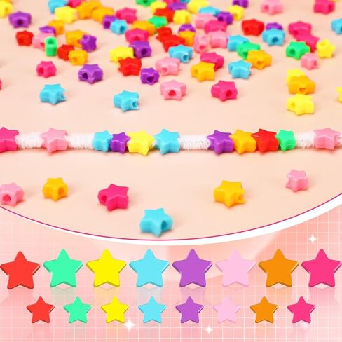 Augshy 700Pcs Star Pony Beads, Large Hole Star Shape Spacer Beads Rainbow Beads for Birthday 4th of July Pride Party Decorate Jewelry Making Necklace Friendship Hair Beads in Kuwait