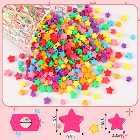 Augshy 700Pcs Star Pony Beads, Large Hole Star Shape Spacer Beads Rainbow Beads for Birthday 4th of July Pride Party Decorate Jewelry Making Necklace Friendship Hair Beads in Kuwait