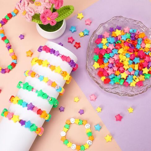 Augshy 700Pcs Star Pony Beads, Large Hole Star Shape Spacer Beads Rainbow Beads for Birthday 4th of July Pride Party Decorate Jewelry Making Necklace Friendship Hair Beads in Kuwait