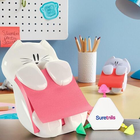 Cat Sticky Note Dispenser, 1 Count - Whimsical Pop-Up Note Dispenser Cat Design, Includes Suretails Multicolor Highlighter Pen, Ideal for Office & Home Desk Decor [Pack of 2] in Kuwait