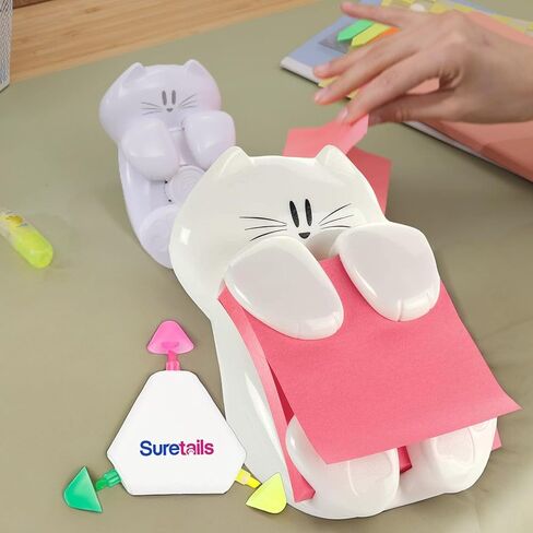 Cat Sticky Note Dispenser, 1 Count - Whimsical Pop-Up Note Dispenser Cat Design, Includes Suretails Multicolor Highlighter Pen, Ideal for Office & Home Desk Decor [Pack of 2] in Kuwait