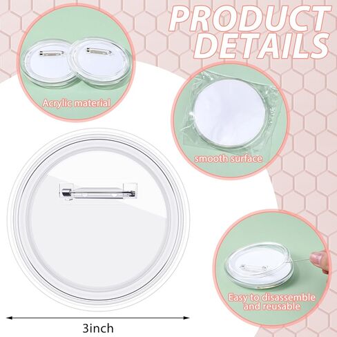 Daifunli 24 Pcs Sublimation Buttons Blanks with Pins 3 Inch Sublimation Buttons Pins, Clear Acrylic Heat Transfer Style, Make Your Own Pin Badge for DIY St. Patrick's Day Craft Gifts in Kuwait