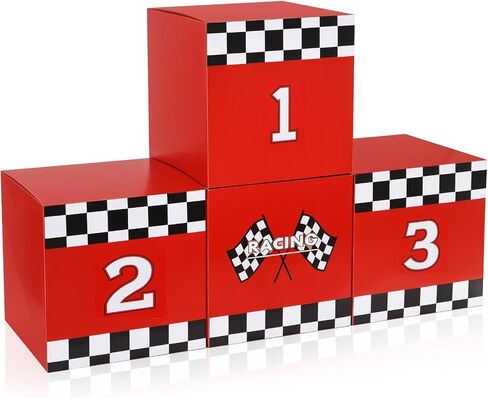 Zhanmai 4 Pcs Large Racing Car Party Boxes 11.8 x 11.8 Inch Goodie Checkered Boxes for Birthday Decor Truck Theme Race Car Podium Centerpiece Decorations Cardboard Party Favors(Red) in Saudi Arabia