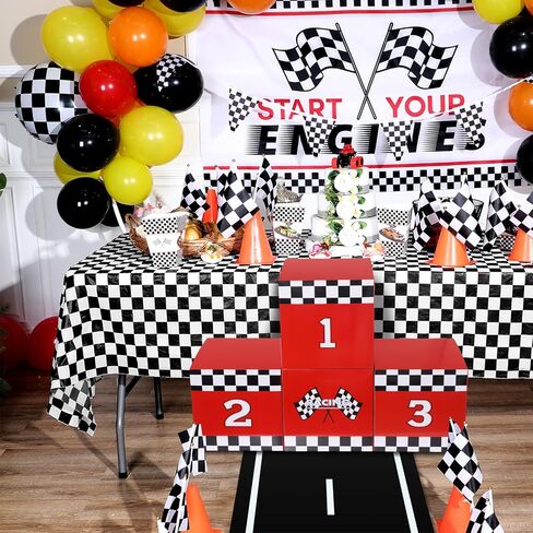 Zhanmai 4 Pcs Large Racing Car Party Boxes 11.8 x 11.8 Inch Goodie Checkered Boxes for Birthday Decor Truck Theme Race Car Podium Centerpiece Decorations Cardboard Party Favors(Red) in Saudi Arabia