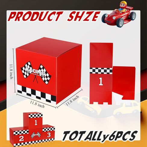 Zhanmai 4 Pcs Large Racing Car Party Boxes 11.8 x 11.8 Inch Goodie Checkered Boxes for Birthday Decor Truck Theme Race Car Podium Centerpiece Decorations Cardboard Party Favors(Red) in Saudi Arabia