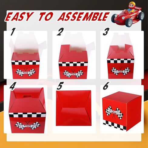 Zhanmai 4 Pcs Large Racing Car Party Boxes 11.8 x 11.8 Inch Goodie Checkered Boxes for Birthday Decor Truck Theme Race Car Podium Centerpiece Decorations Cardboard Party Favors(Red) in Saudi Arabia