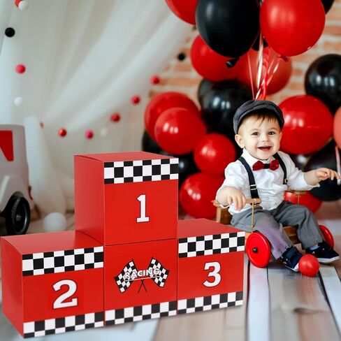 Zhanmai 4 Pcs Large Racing Car Party Boxes 11.8 x 11.8 Inch Goodie Checkered Boxes for Birthday Decor Truck Theme Race Car Podium Centerpiece Decorations Cardboard Party Favors(Red) in Saudi Arabia