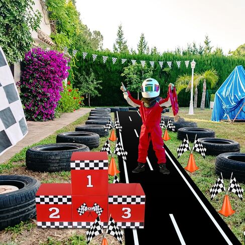 Zhanmai 4 Pcs Large Racing Car Party Boxes 11.8 x 11.8 Inch Goodie Checkered Boxes for Birthday Decor Truck Theme Race Car Podium Centerpiece Decorations Cardboard Party Favors(Red) in Saudi Arabia