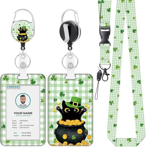 VOCHIC Lanyards for Id Badges, St Patricks Day Badge Holder with Retractable Reel Clip, Gnomes Card Name Tag Lanyard Vertical ID Card Protector Case for Women Nurse Nursing Doctor Teacher Student Kids in Kuwait