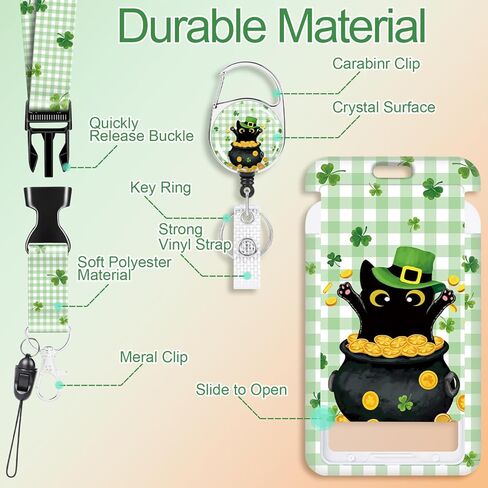 VOCHIC Lanyards for Id Badges, St Patricks Day Badge Holder with Retractable Reel Clip, Gnomes Card Name Tag Lanyard Vertical ID Card Protector Case for Women Nurse Nursing Doctor Teacher Student Kids in Kuwait