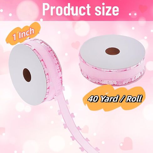 jiebor Red Pink Heart Ribbon Valentine Chiffon Organza Ribbon for Mother's Day Wedding Gift Wrapping Party Decoration Hair Bows Making Craft Sewing 40Yard in Kuwait