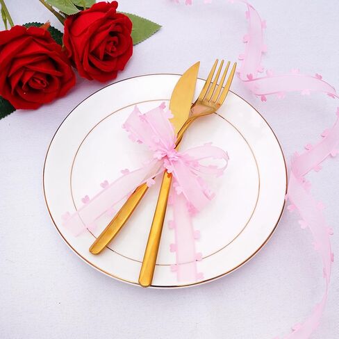 jiebor Red Pink Heart Ribbon Valentine Chiffon Organza Ribbon for Mother's Day Wedding Gift Wrapping Party Decoration Hair Bows Making Craft Sewing 40Yard in Kuwait