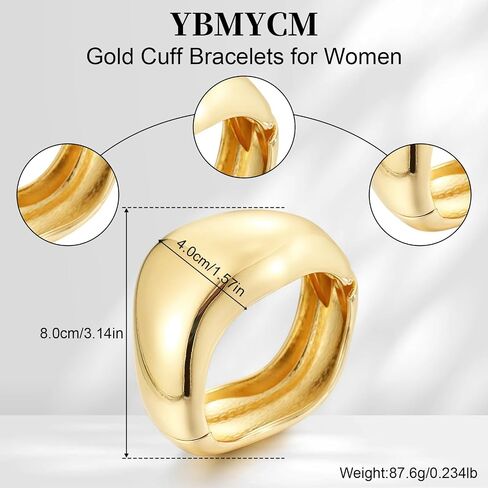 YBMYCM مكتنزة الذهب الإسورة أساور للنساء العصرية واسعة مكتنزة الكفة الأساور مطروق غير النظامية المعصم الكفة التفاف سوار in Kuwait