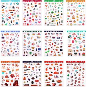12 Sheets Daily General Events Kids Teens Gift Holiday Stickers12 Styles, Monthly Celebrations Planner Stickers Supplies for Calendar Journal Occasion Scrapbooking