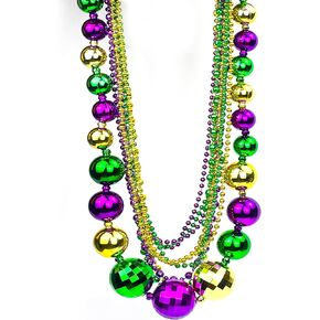 10 Pack Jumbo Mardi Gras Bead Necklaces Gold Purple Green for Mardi Gras Parades Throw Beads