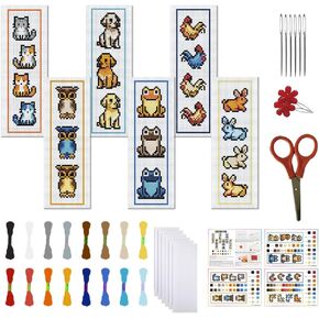 FREEBLOSS 6 Set Cross Stitch Bookmark Kit Cross Stitch Kit Farm Animals Stamped Cross Stitch Bookmark with Instruction Cross Stitch Kits for Adults DIY Bookmark Kit 8.7''x3.15''