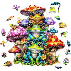 Wooden Puzzles for Adults - Frog Family Wooden Puzzle, Unique Shape Wooden Jigsaw Puzzles for Adults, Wood Puzzles Adult, Perfect for Birthday, Family Puzzles, 260 Pieces 13.3 x 12.8in Large